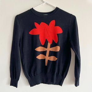 Demylee intarsia mercerized 100% cotton flower sweater, size S